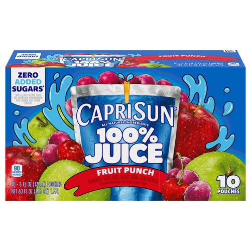 Capri Sun 100% Juice from Concentrate, 10 Pouches Apple Juice, 6 fl oz | for School Lunches and On-the-Go Hydration, All Natural Ingredients, No Artificial Colors, Flavors Or Preservatives