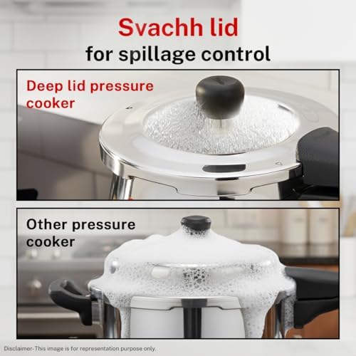 Prestige Deluxe Alpha Svachh Stainless Steel Pressure Cooker with Alpha Base and Deep Lid for Spillage Control, (4.0 L Junior Handi)