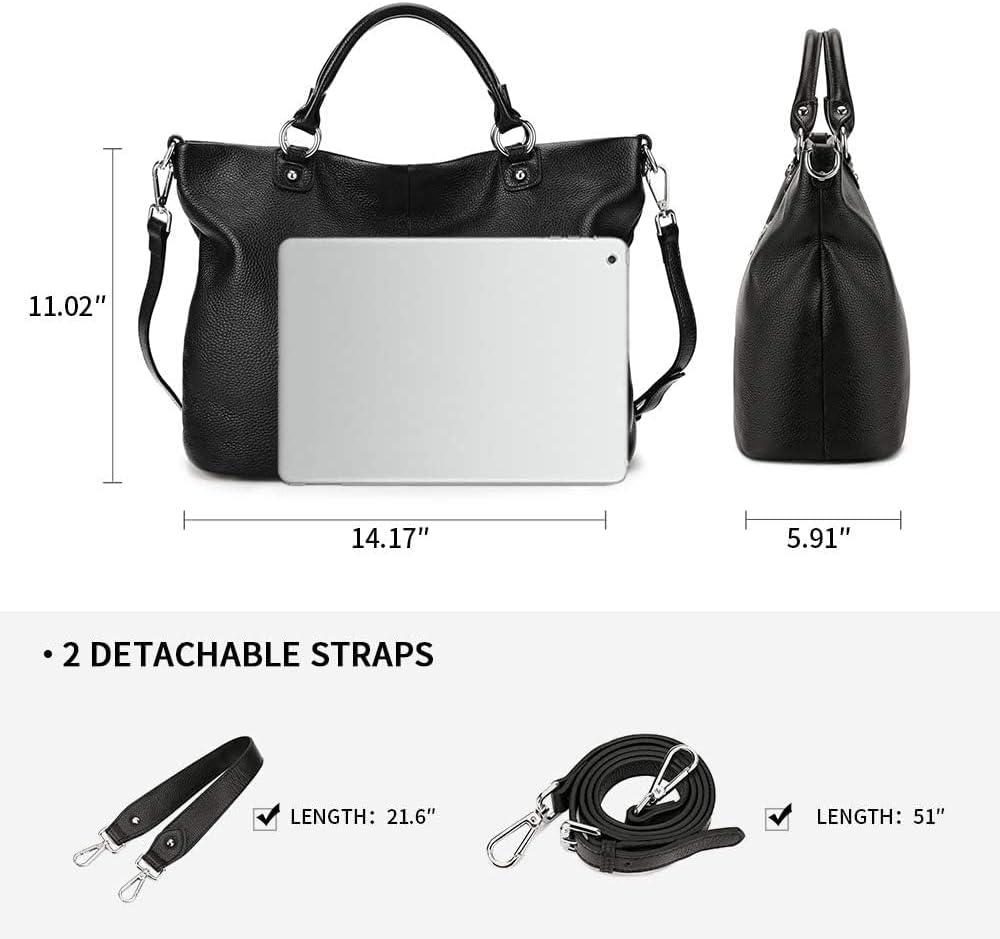 Kattee Genuine Leather Tote Purse for Women, Top Handle Satchel | Soft genuine leather tote with roomy storage and versatile carry for work, shopping, and travel.