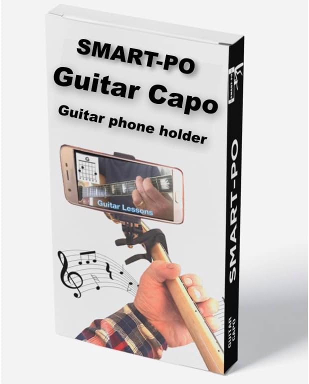 Smartphone Guitar Capo | Android and iPhone Compatible Dock Headstock Neck Clamp | Cell Phone Holder Aid Musicians | Electric or Acoustic Guitars