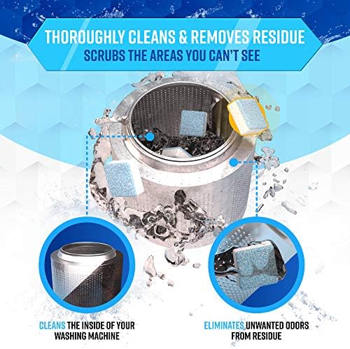 Washing Machine Cleaner Descaler 24 Pack - Deep Cleaning Tablets For HE Front Loader & Top Load Washer, Septic Safe Eco-Friendly Deodorizer