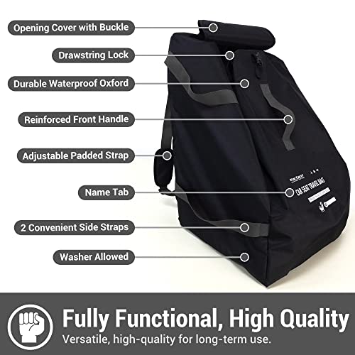 Car Seat Travel Bag Backpack for Air Travel - Karfast Universal Infant Carseat Gate Check Bag Cover for Airplane, Foldable with Pouch, Black