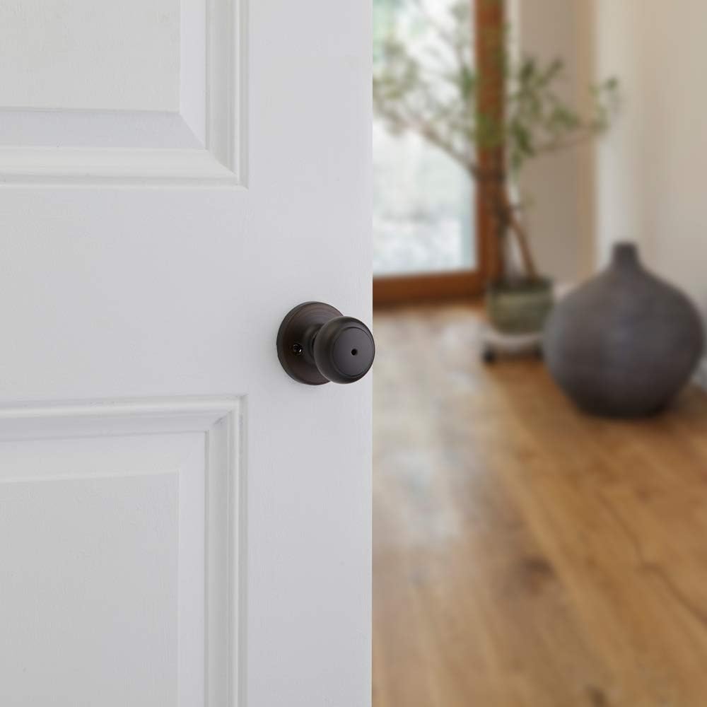 Kwikset Cove Interior Privacy Door Knob with Lock, Door Handle For Bathroom and Bedroom, Satin Nickel Keyless Turn Lock Doorknob, with Microban Protection