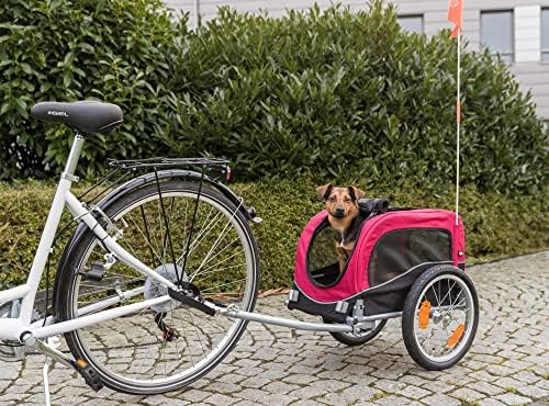 TRIXIE Medium Dog Bike Trailer - Foldable Pet Bicycle Trailer for Dogs up to 48lbs – Features Quick Fastening Wheels, 2 Doors, Safety Leash & Waterproof Carrier - 50 x 25 x 26.5in - Black/Red