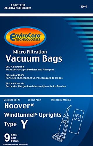 EnviroCare 859-9 Type Y Vacuum Bag Replacement for Hoover WindTunnel Uprights and Hoover Vacuums, 9 Pack