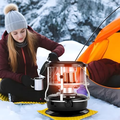 Kerosene Heater for Indoor & Outdoor Use, Portable 9000 BTU Non Electric Kerosene Stove with Oil Gauge, Cordless Space Heater for Home, Camping, Cooking and Heating Black