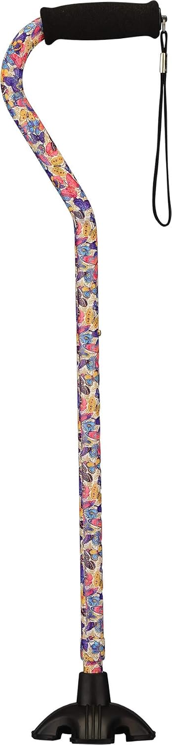 Nova Joy Designer Offset Quad Cane for Seniors - Unisex Adjustable Lightweight Walking Aid with Foam Handle, Wrist Strap and Anti-Rattle Lock - Essential Mobility Support - Maui Flowers
