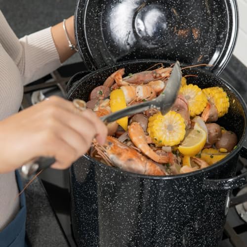 Granite Ware 15.5 Qt Stock Pot with Lid - Speckled Black | Graniteware Stockpot, 15.5 Qt, Porcelain Fused To Steel, Even-Heating Steel Core
