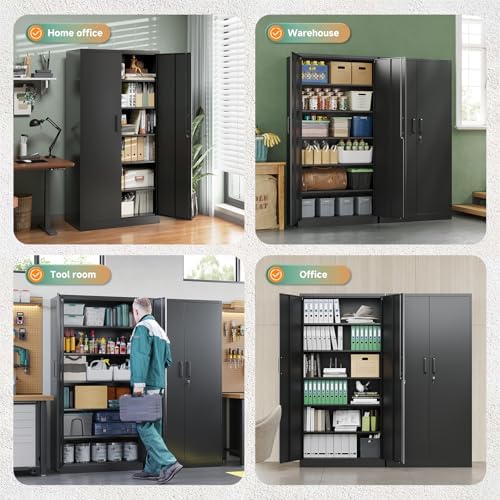 Metal Garage Storage Cabinets with Lock-72 Tall Tool Organizer Steel Lockers, 5 Adjustable Layers Shelves for Home, Office, Warehouse, Garage