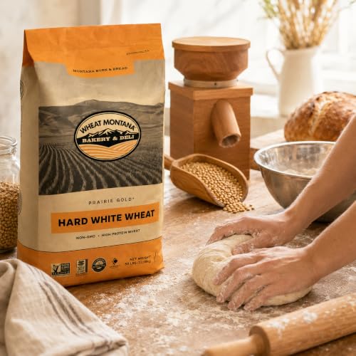 Wheat Montana: Prairie Gold: Wheat Berries - 50 lb Bulk Bag - 100% Whole Hard White Spring Wheat, Non-GMO, No Glyphosate, Milling, Bread & Baking