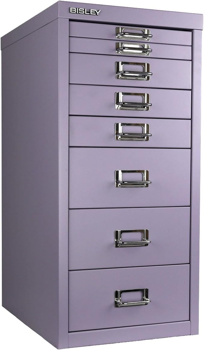 5-Drawer Steel MultiDrawer Cabinet - Orange, by Bisley | Chrome Pull Handles with Label Holders, Powder-Coated Steel, Removable Drawers, Desktop Storage, Labels Included