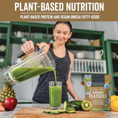 Viva Naturals Organic Ground Flaxseed, 15 oz (425 g) – Plant-Based Protein, Vegan Omega-3 & Fiber, Finely Milled Flax Seeds, Perfect for Smoothies & Baking