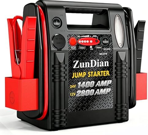 12V/24V Jump Starter - ZunDian 2800/1400 Amp Heavy Duty Battery Booster Pack, Portable Emergency Power for Cars, Trucks, SUVs, Tractors