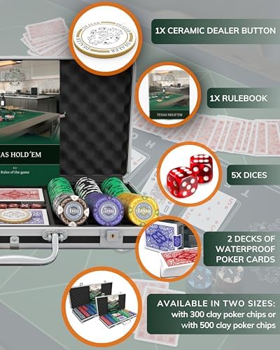 Bullets Playing Cards | Poker Set Corrado | 500 Clay Poker Chips (14 g) with Aluminum Case & Playing Cards – Texas Hold’em