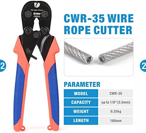 iCrimp Wire Rope Crimping Tool for Aluminum Loop Sleeve, Two Barrel Ferrule, Oval Sleeves, 3/64 in to 1/8 in, Swaging Tool Kit with Wire Rope Cutter