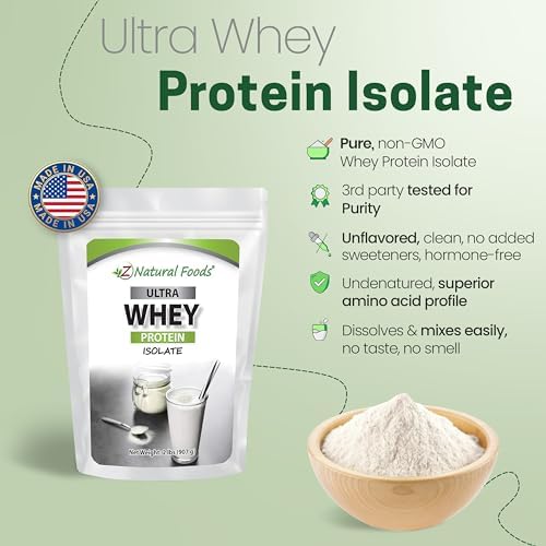 Z Natural Foods Ultra Whey Protein Isolate - Unflavored & Unsweetened, 1 lb | Unflavored, Unsweetened Whey Protein Powder, Whey Isolate with Vital Proteins for Fitness, Sports Nutrition, Immune Support