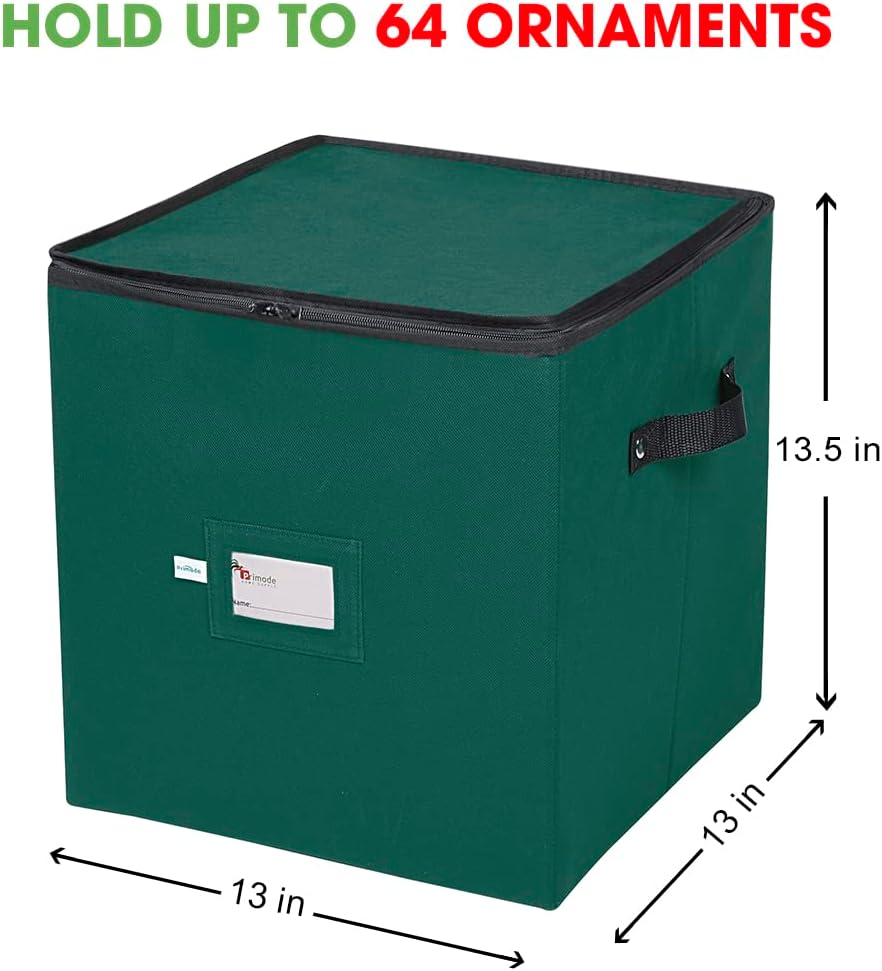 Christmas Ornament Storage Box, 4 Individual Trays Xmas Storage Container, Fits 64 Ornaments Decoration Balls, Constructed of Durable Polyester Material (Red)