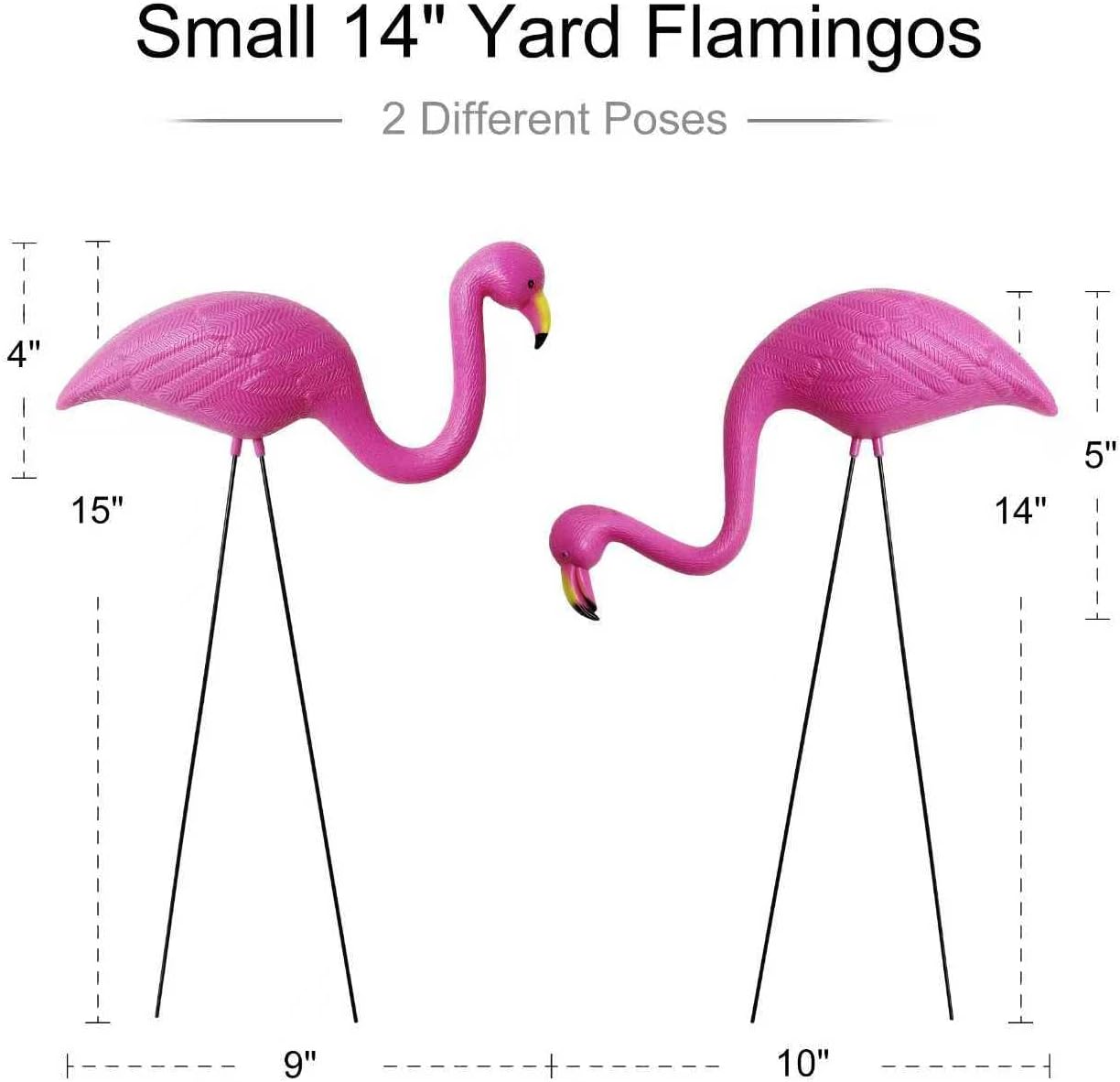 GiftExpress Pink Flamingos Yard Decorations - 2 Pack Small 14" Tall Plastic Flamingo Statue w/Metal Stakes - Lawn Ornaments & Garden Decor for