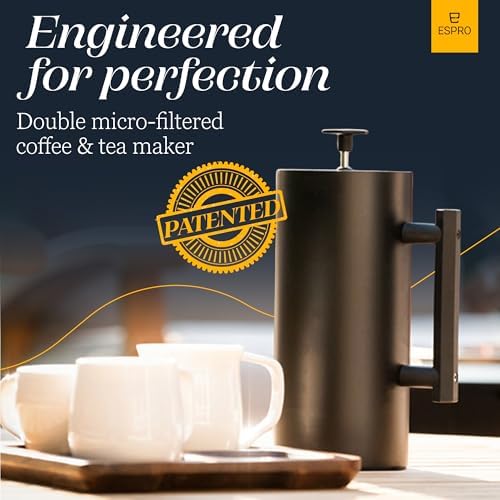 ESPRO P6 32 Ounces French Press Coffee Maker, Double Walled Stainless Steel Insulated, Brushed Stainless Steel