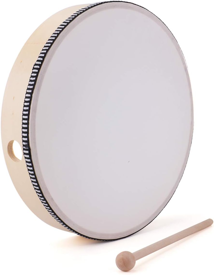Foraineam 10 Inch Hand Drum with Wooden Drumstick Music Wood Frame Drum Musical Rhythm Percussion Instrument