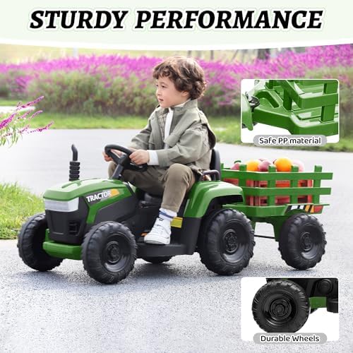 TOBBI Kids Electric Ride On Toy Tractor, Toddlers 12V Battery-Powered Car to Drive