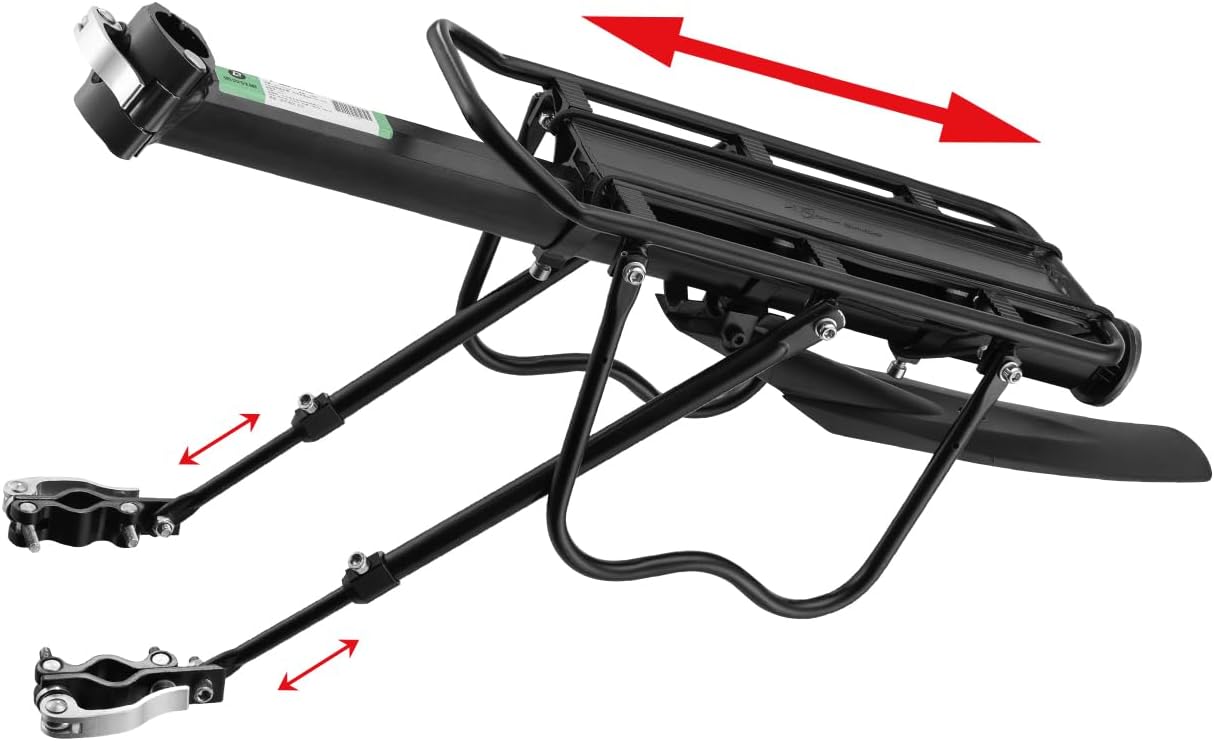 ROCKBROS Rear Bike Rack Quick Release Bike Cargo Rack for Luggage Commuting | Easy to install,heavy duty steel,red reflector,side protection,quick release system,rear back pannier rack with intructions