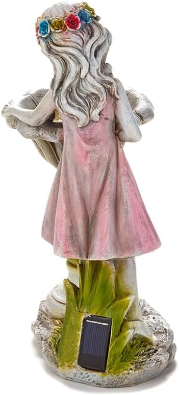 The Lakeside Collection Bird Bath Sculpture Solar Lighted Girl with Fountain