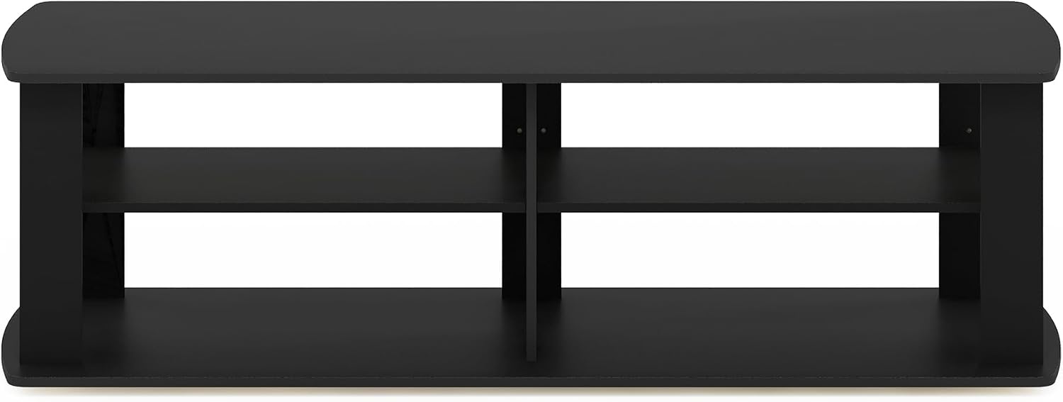 Furinno Nelly TV Stand, 3-Tier Entertainment Center with Open Shelves Storage, TV Console for TV up to 55 Inch, Soft Edges, for Living Room, Bedroom, Black