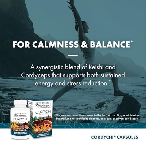 Host Defense CordyChi Capsules - Energy & Immune Support Supplement - Cordyceps & Reishi Mushroom Supplement for Relaxation & Respiratory Support - Aids Against Tiredness - 120 Capsules