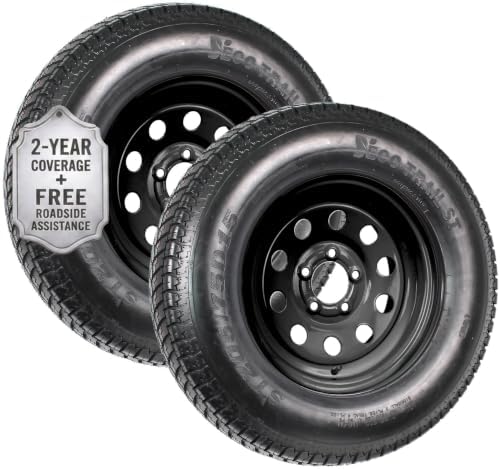 eCustomrim 2-Pack Trailer Tire Rim Assembly ST205/75D15 5 Lug Black Mod | 15 Inch Load Range C 6 Ply Tire