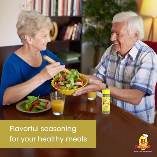 Bensons Zesty Lemon No Salt Seasoning - Sugar-Free, Gluten-Free, No MSG, No Preservatives, No Potassium Chloride - 11 Herb & Spice Salt Substitute Blend, 2 oz Shaker Bottle
