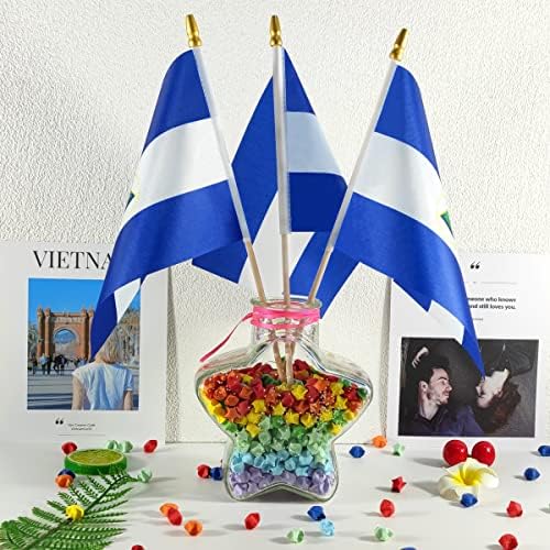 QQSD Nicaragua Small Flag Nicaraguan Stick Mini Hand Held Flags - Solid Wooden Pole with Spear Top, 12 Pack