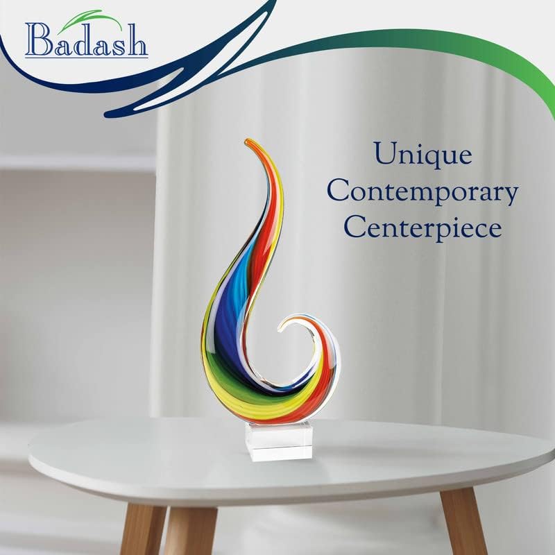 Badash Rainbow Murano-Style Art Glass Sculpture Centerpiece, 18 Inch | Murano-style art glass sculpture for tabletop decor, living rooms, offices, shelves, console tables and gifts