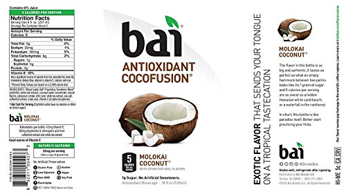 Bai Cocofusions Molokai Coconut, Antioxidant Infused Beverage, 18 Fl. Oz. Bottles (Pack of 6)