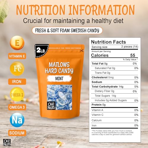 Oh! Nuts Hard Candy Mints Bulk, Individually Wrapped Mint Candy 2 LB | Hard Candy Individually Wrapped - Bulk Candy Individually Wrapped, Crystal Candy Mints, Kosher Certified, 2 LB Bag