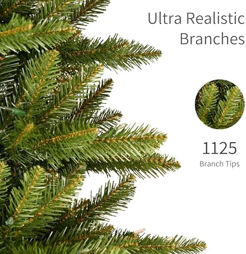 Puleo International 7.5ft Pre-Lit Slim Fraser Christmas Tree with 500 Warm White LED Lights, 1453 Realistic Dense Branch Tips, Easy Setup Artificial Trees with Sturdy Metal Stand