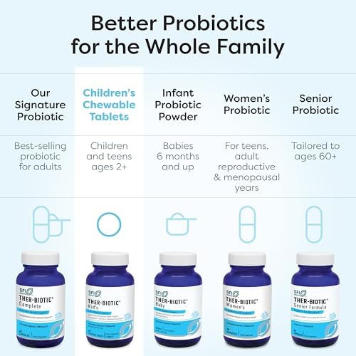Klaire Labs SFI Health Ther-Biotic Kids Probiotic Chewables - Hypoallergenic Probiotics for Kids - 25 Billion CFU in Prebiotic Inulin - Cherry-Flavored (60 Chewable Tablets)