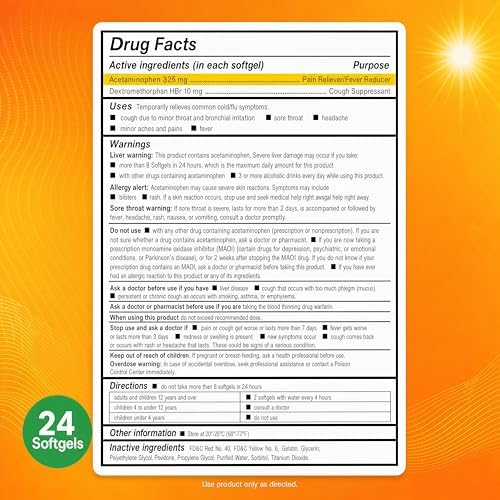 AXIV Daytime Multi-Symptom, Daytime Cold and Flu Relief Softgels, Non-Drowsy Cold Medicine, Relief of Pain, Sore Throat, Minor Aches and Pains, Fever, Cough, 24 Count