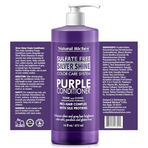 Purple Shampoo & Conditioner Set for Silver Hair, Sulfate Free, 16 Fl Oz
