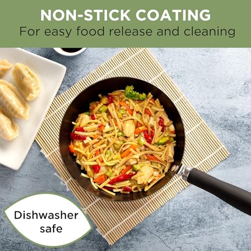 Ecolution Non-Stick Carbon Steel Wok with Soft Touch Riveted Handle, 8",Black