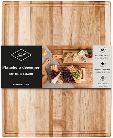 Labell Large Canadian Maple Cutting Board, Juice Groove, 14 x 20 x 0.75 in | Edge Grain Wood Board, Chopping, Serving, Food Prep, Natural, Durable