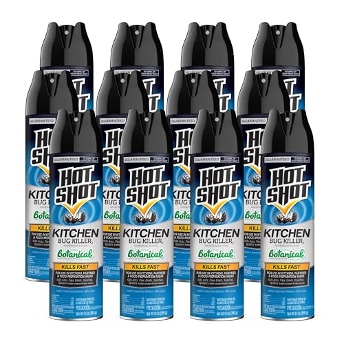 Hot Shot Kitchen Bug Killer Spray, Controls Ants, Flies, Roaches, Spiders and More, Indoor Bug Killer, Botanical Insecticides, 14 Ounce