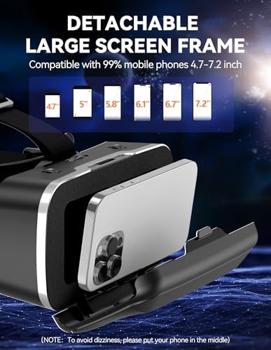 TECKNET VR Headset for Phone with Bluetooth Controller, 4.7-7.2" VR Headsets with HD 110°FOV Anti-Blue Light Lenses & Adjustable Gears, 3D VR Headset for Kids Compatible iPhone Samsung Android