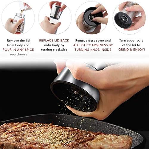 LessMo Salt and Pepper Grinder Set with Wooden Standing Tray