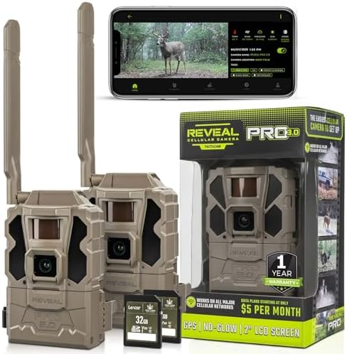TACTACAM Reveal Pro 3.0 Cellular Trail Camera - Multi-Cellular Network, GPS, 2" LCD, No-Glow IR, Wi-Fi Enabled, HD Photos & 1080p Videos, Fast Trigger + 32GB SD Card (1PK)