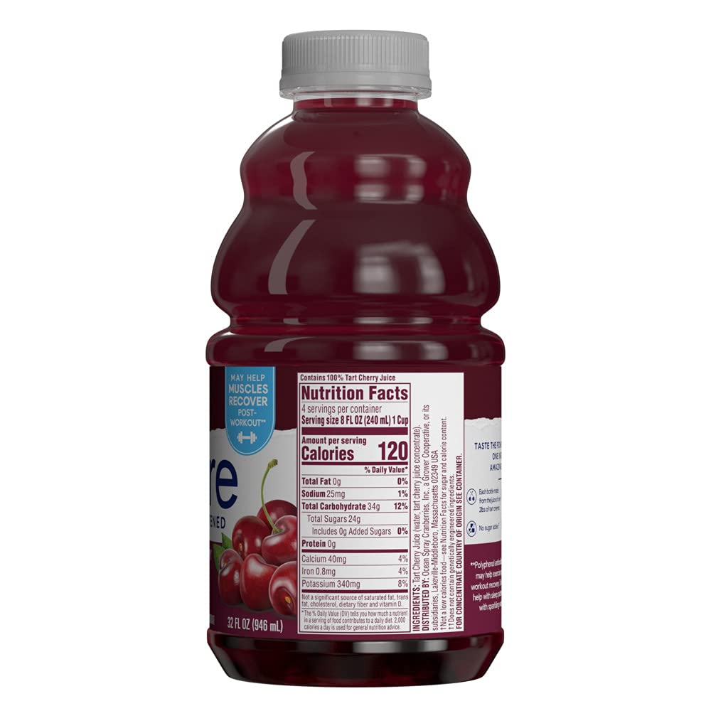 Ocean Spray® Pure Unsweetened Cranberry, 100% Cranberry Juice From Concentrate, 32 Fl Oz Bottle (Pack of 8)