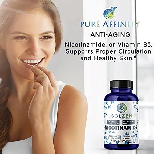 B3 Nicotinamide 500 mg Effective Flush-Free Niacin. Energy Booster, Cell Regenerator, That Supports Cognitive Decline
