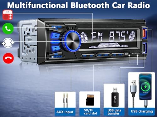 REAKOSOUND Car Radio Bluetooth Single DIN Stereo - FM, USB, AUX, APP, No CD