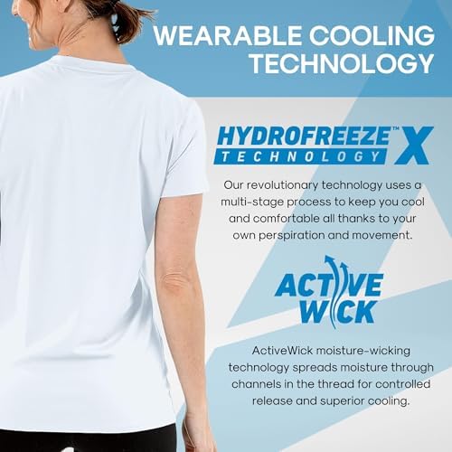 Arctic Cool Women's V-Neck Instant Cooling Moisture Wicking Performance UPF 50+ Short Sleeve Workout Shirt