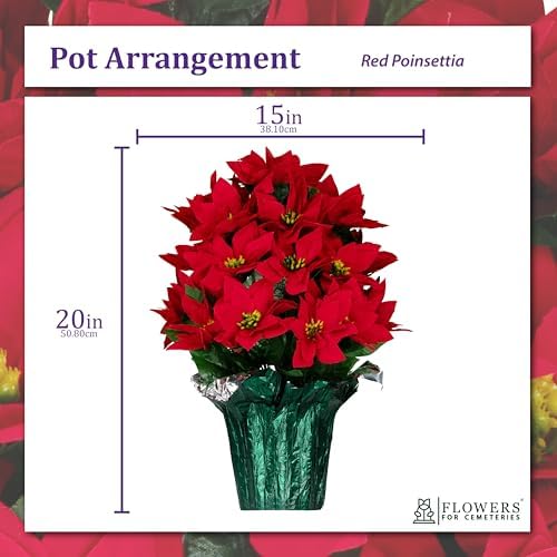Rubys Silk Flowers - 24" Artificial Red Poinsettia Flower Bouquet – 5 lbs Weighted Pot – 24" Tall and 18" Wide – Perfect Size for Christmas Decor, Home, Office, or Memorial
